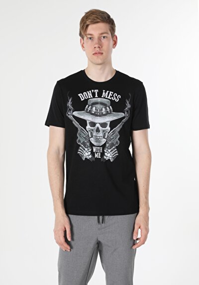 اعرض التفاصيل لـ أسود للرجال تي شيرت بأكمام قصيرة