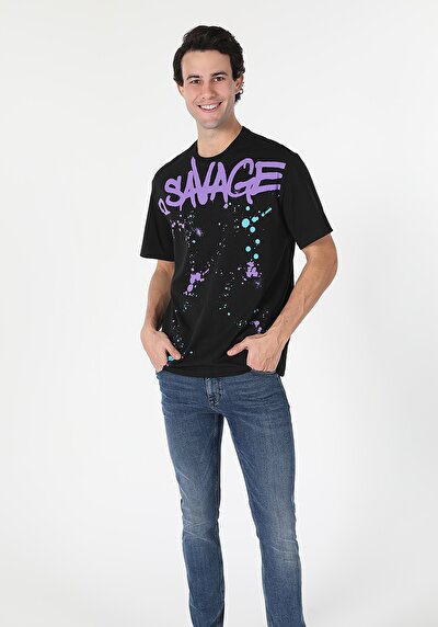 صورة من أسود للرجال تي شيرت بأكمام قصيرة