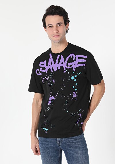 اعرض التفاصيل لـ أسود للرجال تي شيرت بأكمام قصيرة