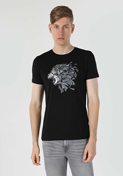 اعرض التفاصيل لـ أسود للرجال تي شيرت بأكمام قصيرة