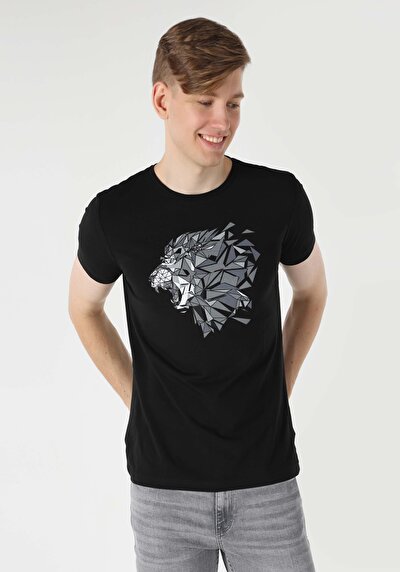 اعرض التفاصيل لـ أسود للرجال تي شيرت بأكمام قصيرة