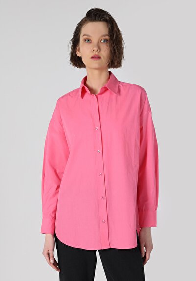 صورة من قميص نسائي بأكمام طويلة وردي مقاس عادي Cl1058726