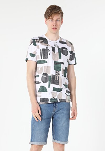 اعرض التفاصيل لـ أبيض للرجال تي شيرت بأكمام قصيرة