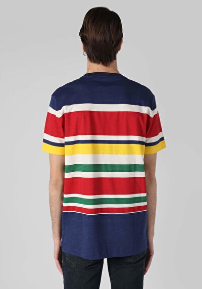 صورة من كومفورت فيت رقبة مستديرة مخطط رجالي متعدد الألوان كم قصير تي شيرت