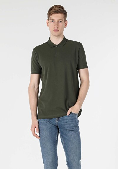 اعرض التفاصيل لـ كاكي للرجال قميص بولو  كم قصير