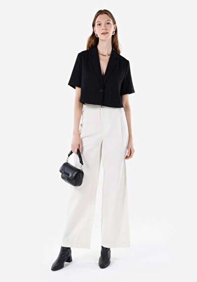 صورة من عادي بقصة رفع الخصر ساق واسعة نسائي بنطلون أبيض