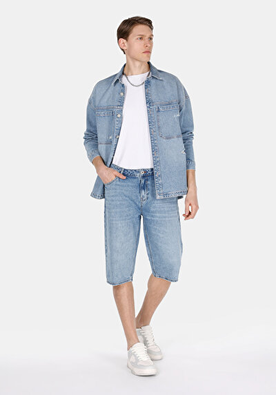 اعرض التفاصيل لـ مستقيم   الخصر مستقيم رجالي نيلي جان شورت