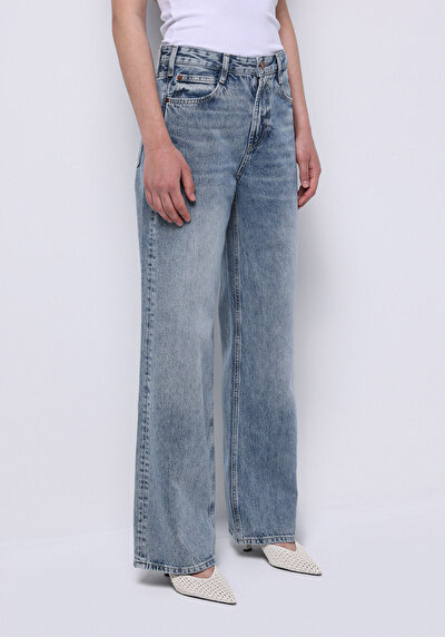 اعرض التفاصيل لـ   خصر عالي ساق واسعة نسائي نيلي جينز