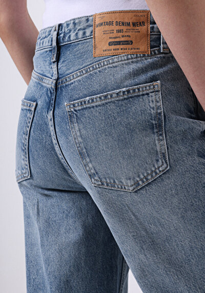 اعرض التفاصيل لـ   خصر عالي ساق واسعة نسائي نيلي جينز