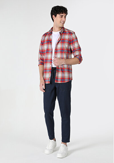 صورة من قميص نحيف  رقبة منقوشة رجالي متعدد الألوان كم طويل قميص