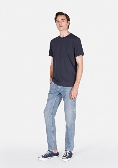 اعرض التفاصيل لـ مستقيم  خصر منخفض مستقيم الساق الجينز النيلي للرجال