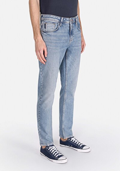 اعرض التفاصيل لـ مستقيم  خصر منخفض مستقيم الساق الجينز النيلي للرجال