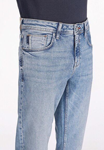 اعرض التفاصيل لـ مستقيم  خصر منخفض مستقيم الساق الجينز النيلي للرجال