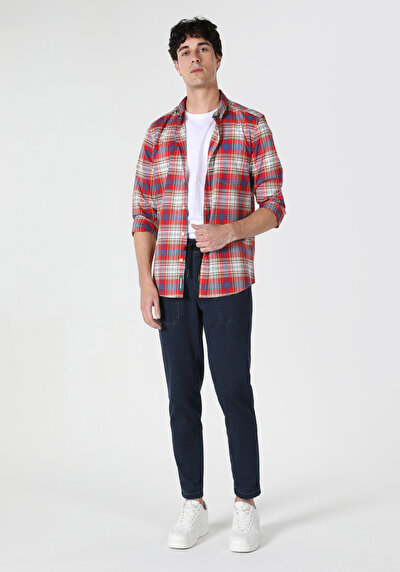 صورة من قميص نحيف رقبة منقوشة رجالي متعدد الألوان كم طويل قميص