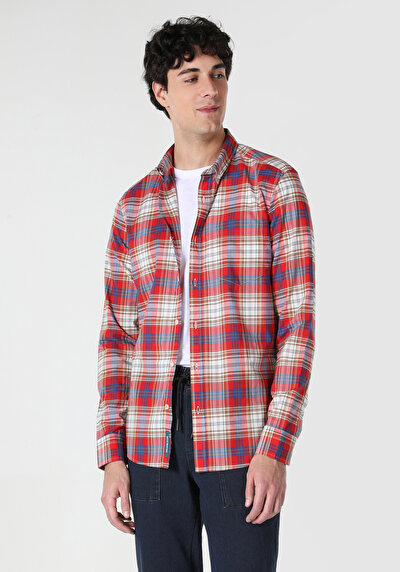 اعرض التفاصيل لـ قميص نحيف  رقبة منقوشة رجالي متعدد الألوان كم طويل قميص