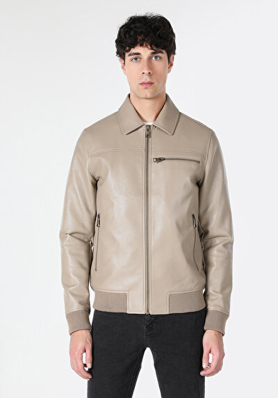 اعرض التفاصيل لـ بني للرجال جاكيت جلد