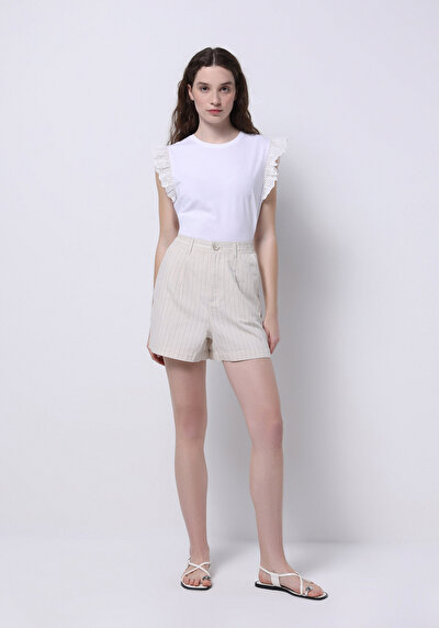 صورة من عادي مقاس ارتفاع الخصر مخطط شورتات حجرية نسائية