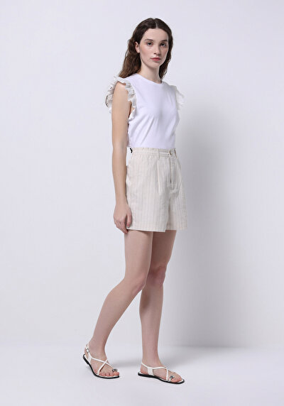 صورة من عادي مقاس ارتفاع الخصر مخطط شورتات حجرية نسائية