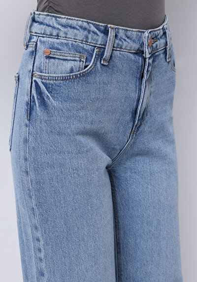 اعرض التفاصيل لـ   خصر عالي ساق واسعة نسائي نيلي جينز