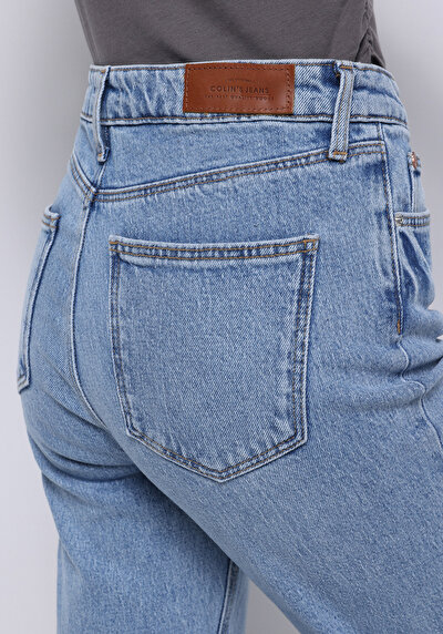 اعرض التفاصيل لـ   خصر عالي ساق واسعة نسائي نيلي جينز