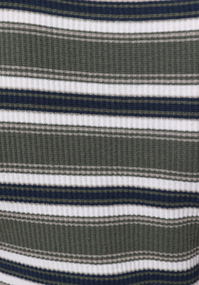 اعرض التفاصيل لـ تي شيرت نسائي أخضر قصير بأكمام قصيرة طوق دائري مخطط نسائي