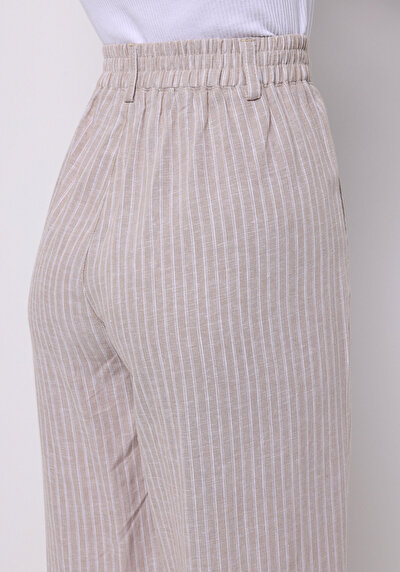 اعرض التفاصيل لـ Straigt Fit خصر منخفض ساق واسعة بنطلون بيج نسائي