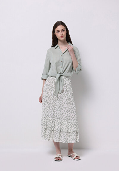 اعرض التفاصيل لـ قميص عادي رقبة مستقيم قميص نسائي أخضر رول أب