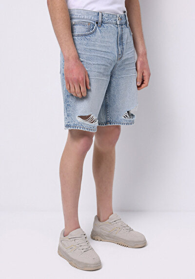 صورة من فضفاض مستقيم الخصر مستقيم رجالي نيلي جان شورت