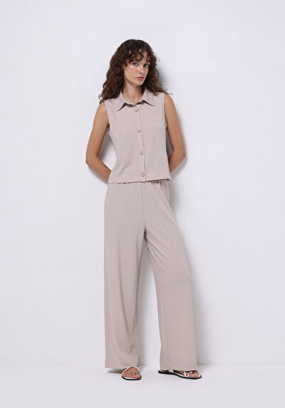 صورة من عادي الخصر مستقيم نسائي بيج بنطال رياضي