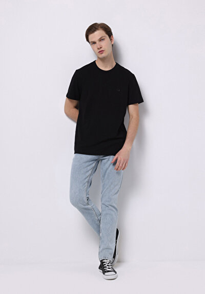 صورة من مستقيم  خصر منخفض مستقيم الساق الجينز النيلي للرجال