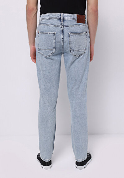 اعرض التفاصيل لـ مستقيم  خصر منخفض مستقيم الساق الجينز النيلي للرجال