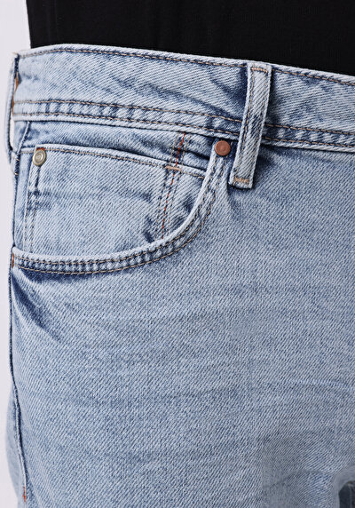 اعرض التفاصيل لـ مستقيم  خصر منخفض مستقيم الساق الجينز النيلي للرجال