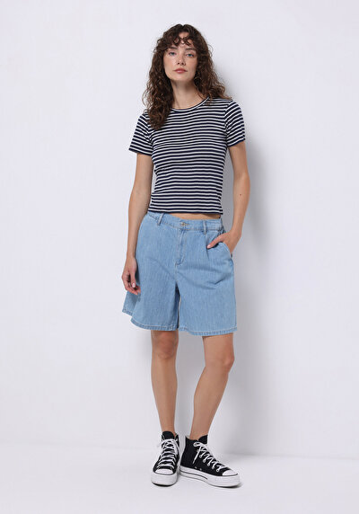 صورة من فضفاض قصة مرتفعة الخصر مستقيم نسائي رمادي شورت جان