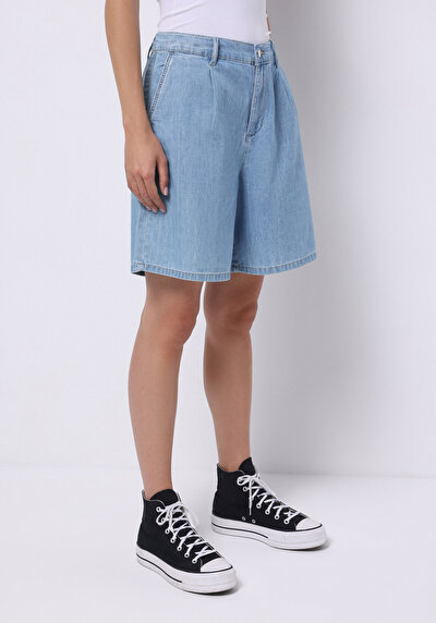 صورة من فضفاض قصة مرتفعة الخصر مستقيم نسائي رمادي شورت جان