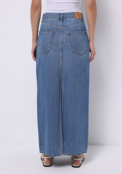 اعرض التفاصيل لـ ضيق  زر مسطح تنورة نسائية زرقاء