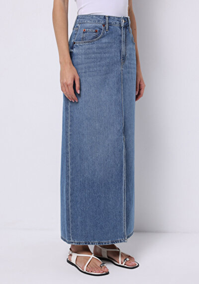 اعرض التفاصيل لـ ضيق  زر مسطح تنورة نسائية زرقاء