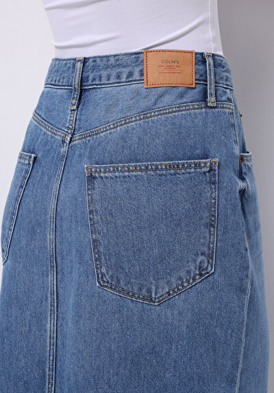 اعرض التفاصيل لـ ضيق  زر مسطح تنورة نسائية زرقاء