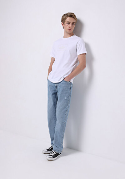 صورة من   منتصف الخصر مستقيم الساق الجينز النيلي للرجال