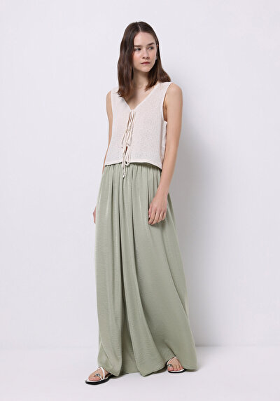 صورة من   ارتفاع الخصر ساق واسعة نسائي بنطلون أخضر