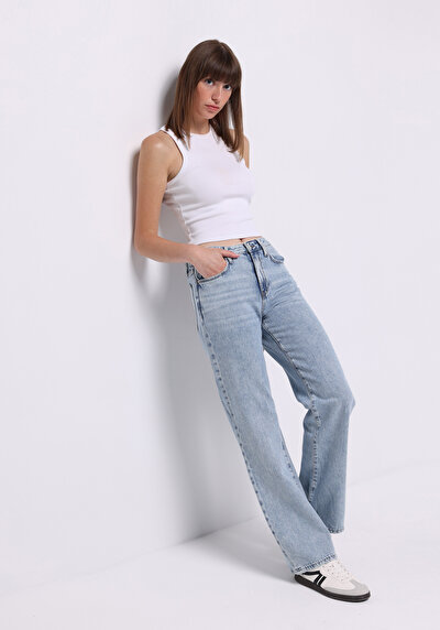 صورة من مستقيم   الخصر مستقيم الساق نسائية نيلي الجينز