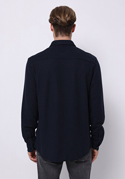 اعرض التفاصيل لـ أزرق بحري للرجال قميص  كم طويل