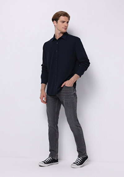 اعرض التفاصيل لـ أزرق بحري للرجال قميص  كم طويل