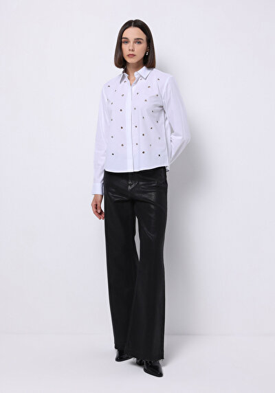 اعرض التفاصيل لـ أبيض للنساء قميص  كم طويل