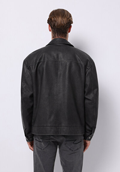 اعرض التفاصيل لـ أسود للرجال جاكيت جلد