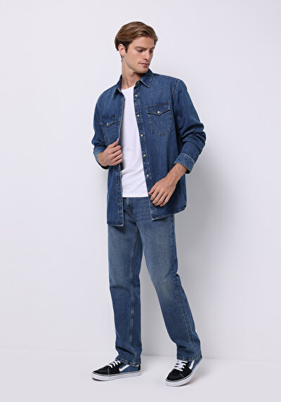 اعرض التفاصيل لـ أزرق للرجال قميص  كم طويل