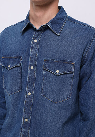 اعرض التفاصيل لـ أزرق للرجال قميص  كم طويل