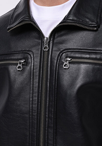 اعرض التفاصيل لـ أسود للرجال جاكيت جلد