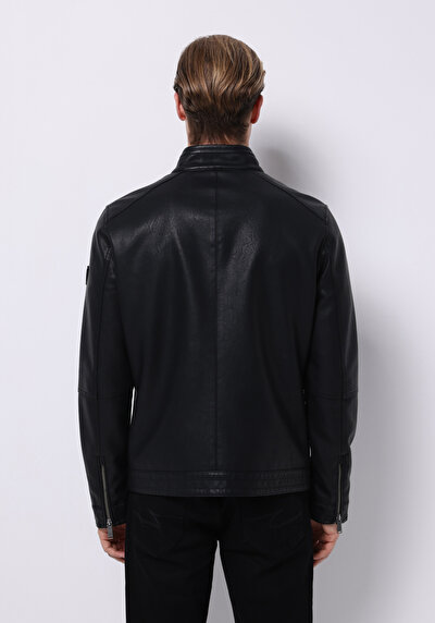 اعرض التفاصيل لـ أسود للرجال جاكيت جلد