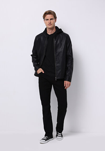 اعرض التفاصيل لـ أسود للرجال جاكيت جلد