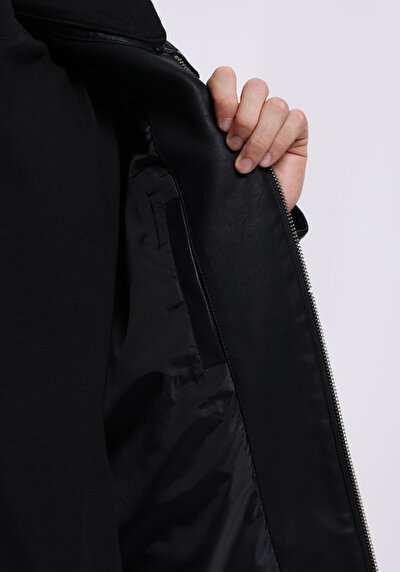 اعرض التفاصيل لـ أسود للرجال جاكيت جلد